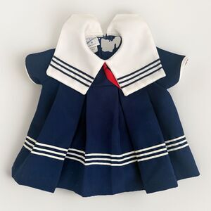 Vintage WONDERLAND Navy Blue White Sailor Shirley Temple Dress Baby Girls 9M